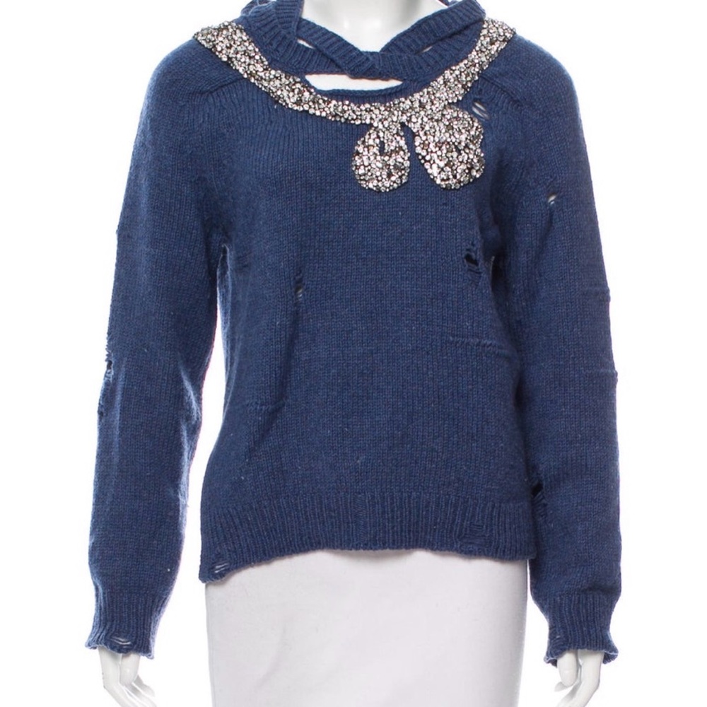 Marc Jacobs Navy Crystal-Embellished Bow Crewneck Sweater